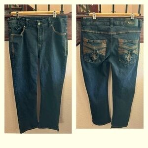 Golden Horse Premium Denim Western Embroidered FLEUR DE LI Cowboy Jeans 34 X 30